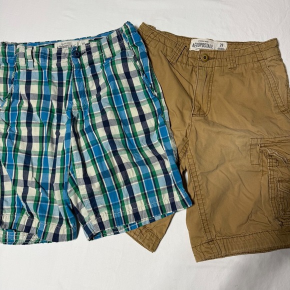 Aeropostale Other - Lot of 2 Aeropostale A87 Shorts Beige Cargo & Blue Plaid Y2K Style Men's Size 29